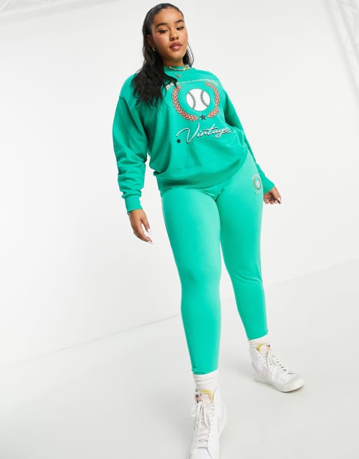 Reclaimed Vintage Inspired plus sweatshirt with baseball print in green set, 4 of 4