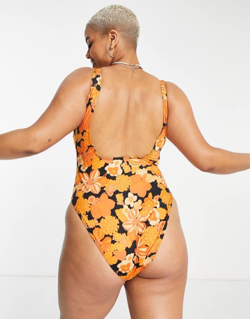 Orange and black bathing suit best sale