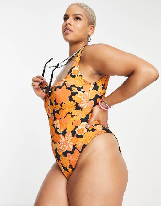 Orange and black bathing suit best sale