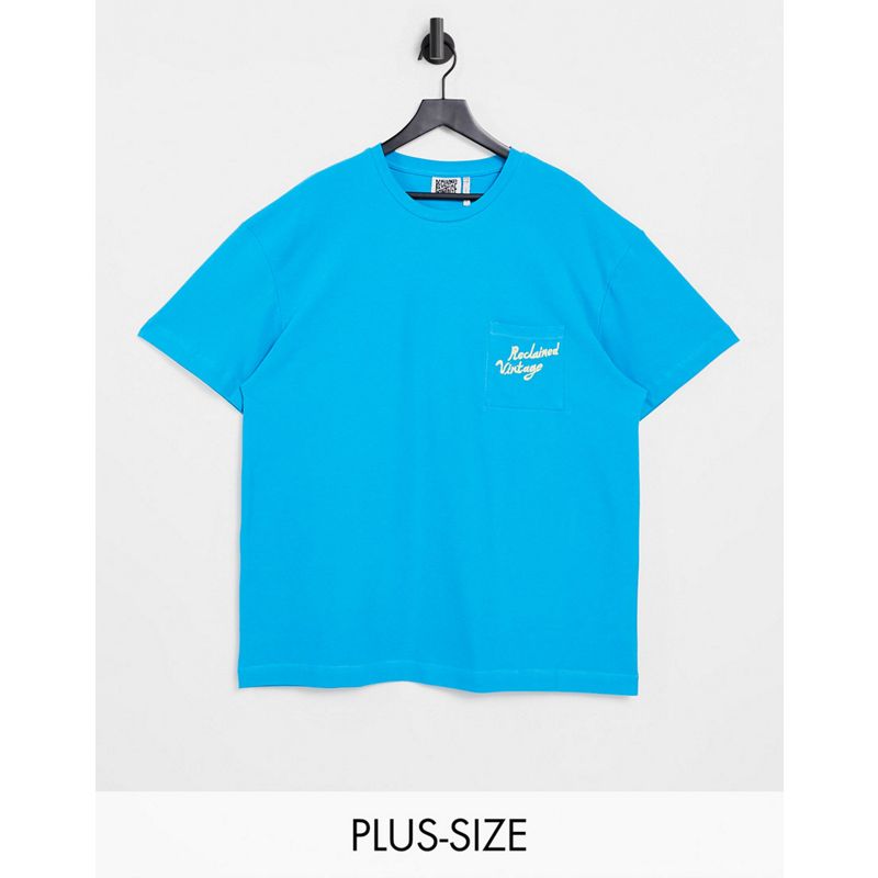 Reclaimed Vintage Inspired Plus – T-Shirt mit Tasche und Logostickerei in Blau