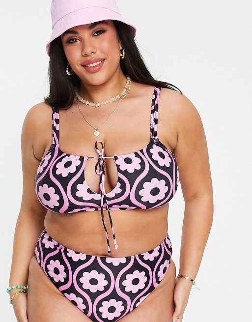Reclaimed Vintage Inspired Plus - Top bikini con con stampa a fiori rétro, 2 di 4
