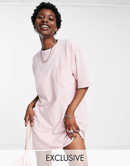 Reclaimed Vintage inspired oversized mini t-shirt dress in pink