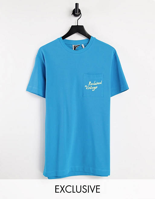 Reclaimed Vintage inspired pocket t-shirt in blue with logo