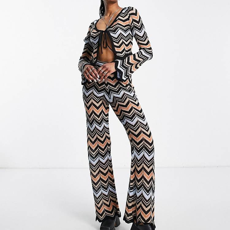 Reclaimed Vintage inspired pointelle flare pants in zig zag - part of a set