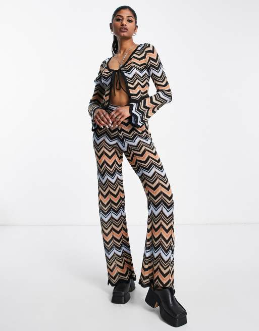 Reclaimed Vintage inspired pointelle flare pants in zig zag - part of a set