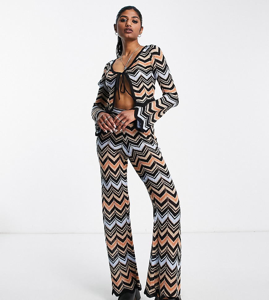 Reclaimed Vintage inspired pointelle flare trousers co-ord in zig zag-Multi