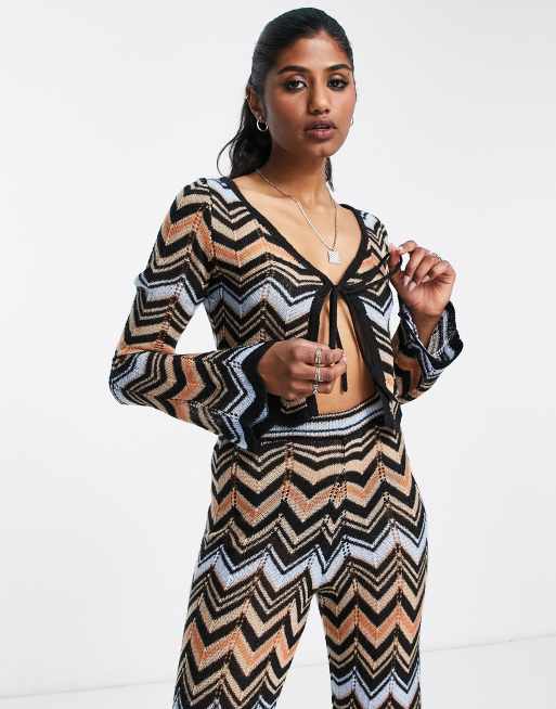 Reclaimed Vintage inspired pointelle tie front cardigan in zig zag - part of a set 