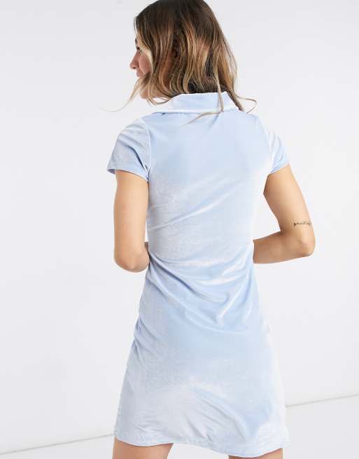 Reclaimed Vintage inspired polo dress in towelling in baby blue ASOS
