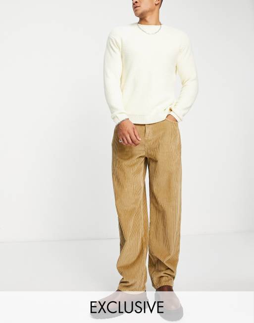Reclaimed Vintage Inspired - Posede 90'er-jeans i beige fløjl