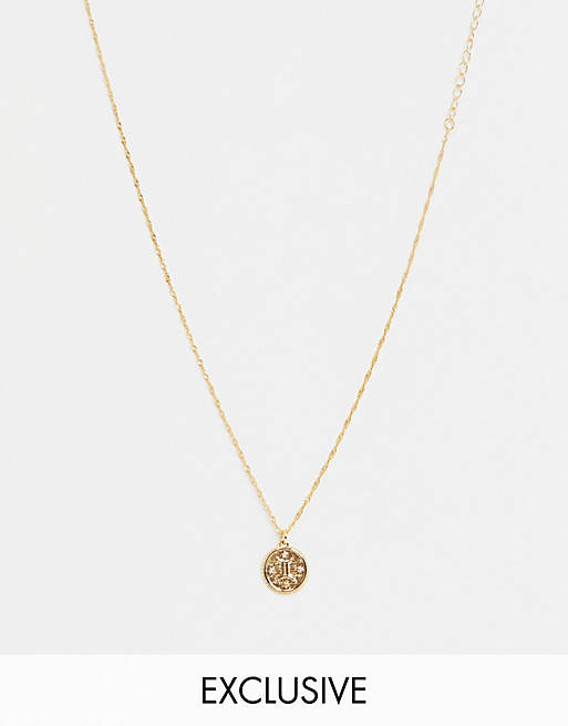 Reclaimed Vintage inspired premium 14k gemini horoscope necklace in gold