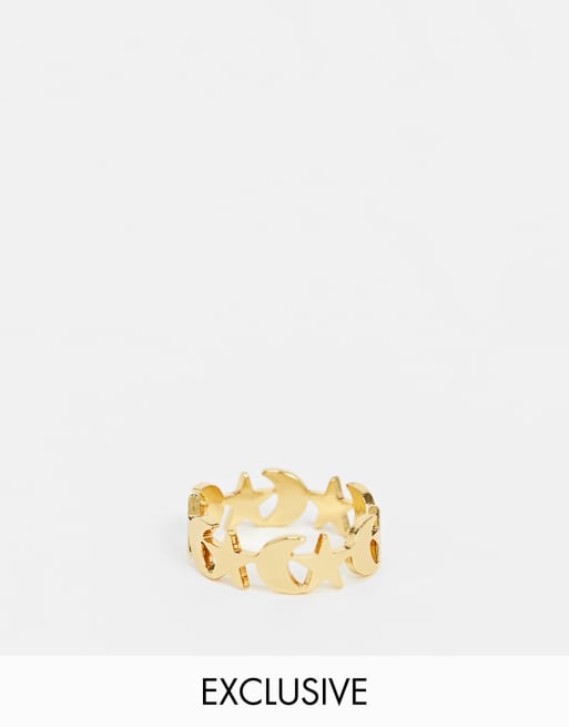 Reclaimed Vintage inspired premium 14k mix and match stacking ring with moon and stars