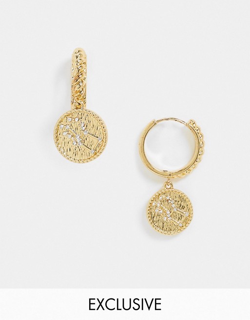 Reclaimed Vintage inspired premium 14k pegasus constellation earrings in gold