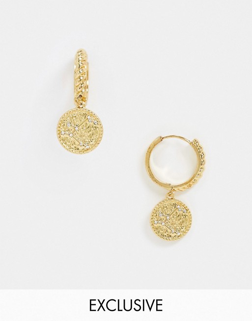 Reclaimed Vintage inspired premium 14k phoenix constellation earrings in gold