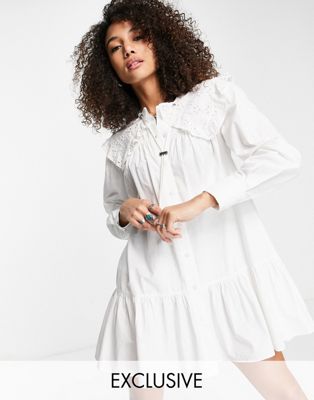 Reclaimed Vintage inspired pretty collar mini smock dress in white