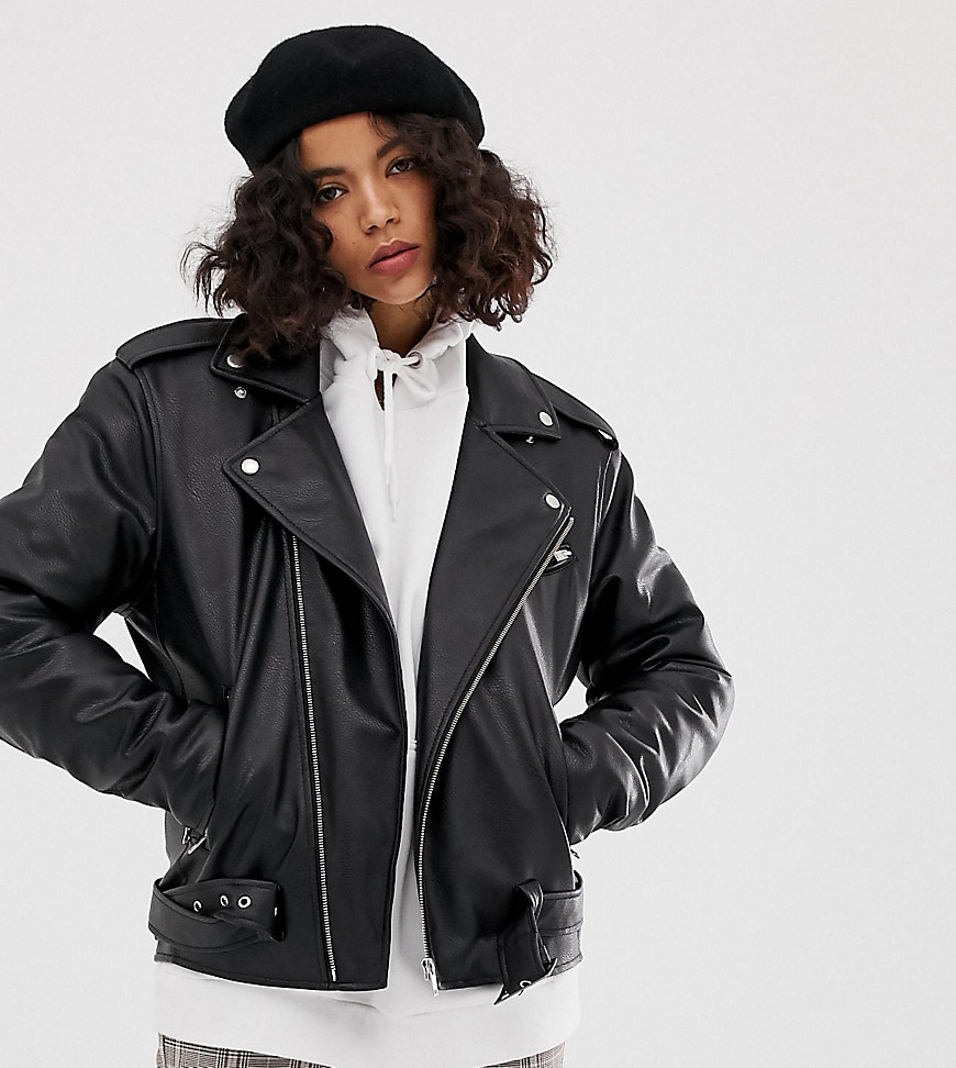 Reclaimed Vintage inspired PU biker jacket-Black