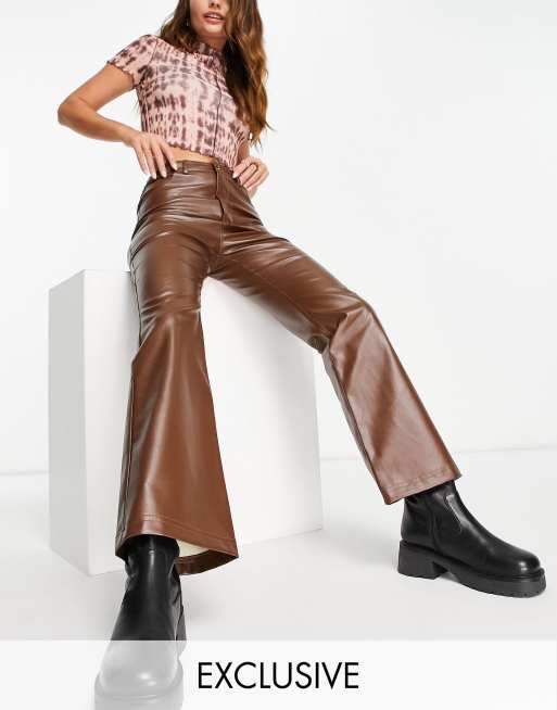 Reclaimed Vintage Inspired PU flare pants in brown 