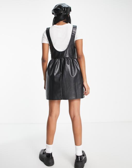 Reclaimed Vintage inspired PU pinny dress in black , 2 of 4