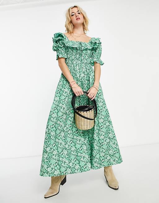 Puffed Sleeves Floral Vintage-Inspired Midi Dress Puffed Sleeves Floral Vintage-Inspired Midi Dress