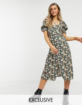 Reclaimed Vintage Inspired Puff Sleeve Midi Dress In Vintage Floral ...