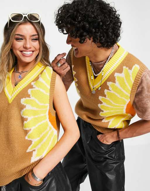 Reclaimed Vintage Inspired Pull sans manches unisexe a imprime tournesol ASOS