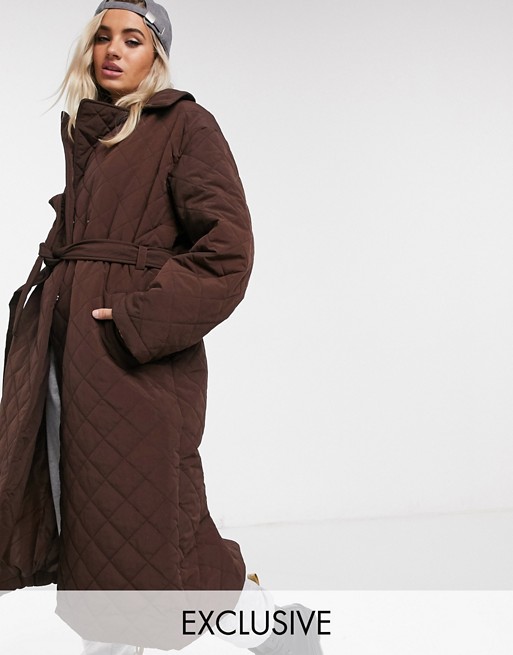 Reclaimed Vintage inspired quilted coat in chocolate brown