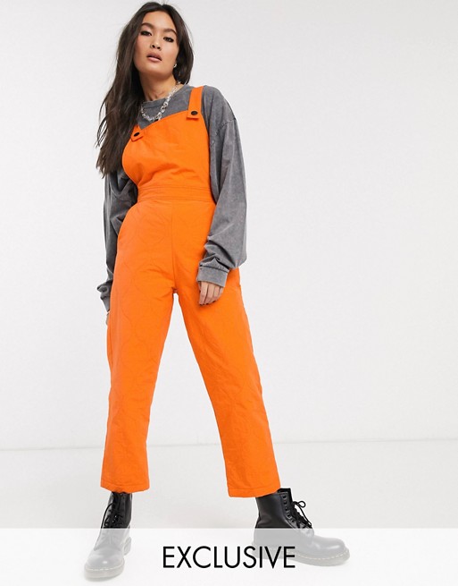 Reclaimed Vintage inspired quilted dungarees in orange