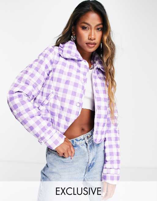 Reclaimed Vintage inspired quilted jacket with frill collar