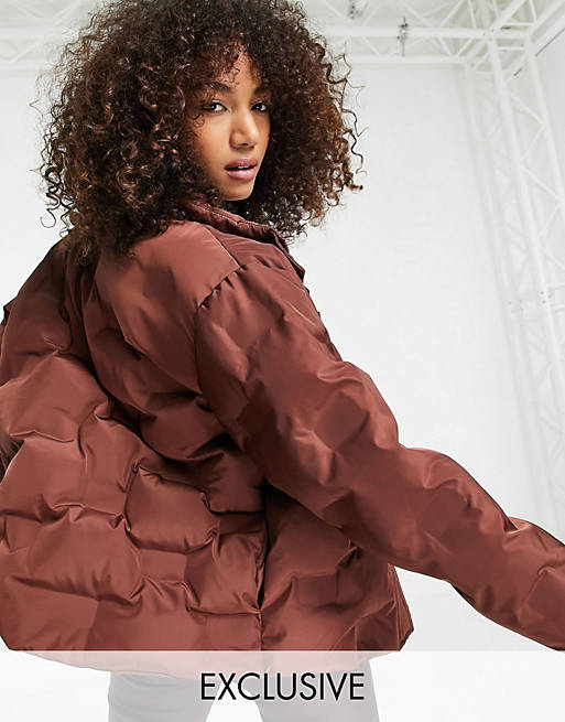 Coats & Jackets Reclaimed Vintage inspired quilted puffer jacket in chocolate 