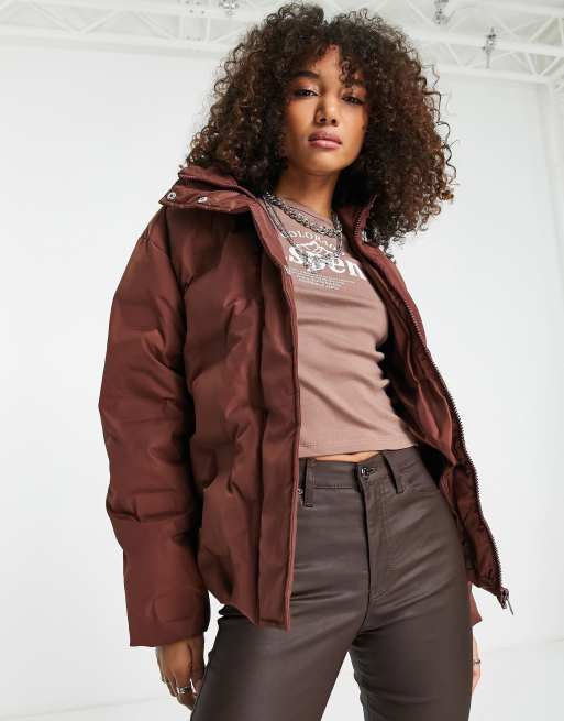 Reclaimed Vintage inspired quilted puffer jacket in chocolate, 2 of 4