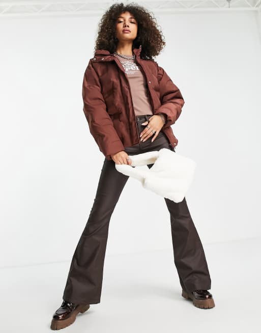 Reclaimed Vintage inspired quilted puffer jacket in chocolate, 4 of 4