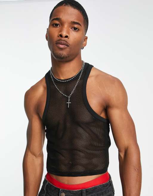 Reclaimed Vintage inspired racer back mesh vest in black | ASOS