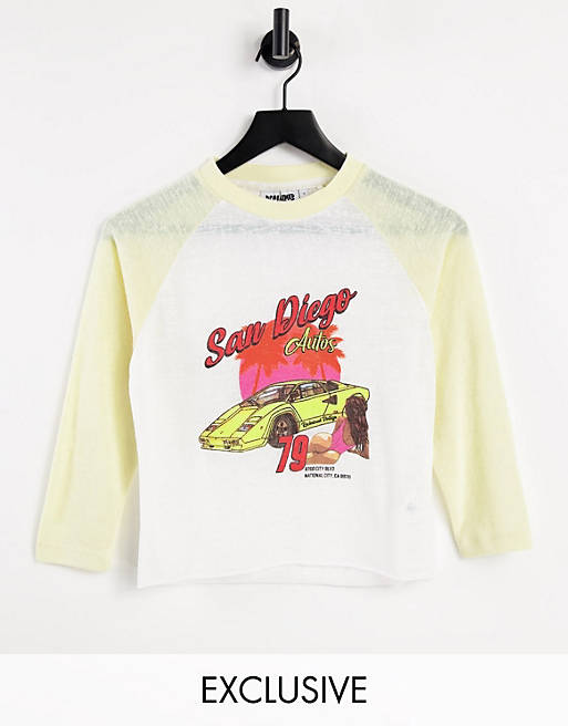 Exclusives Reclaimed Vintage inspired raglan t-shirt with car print 