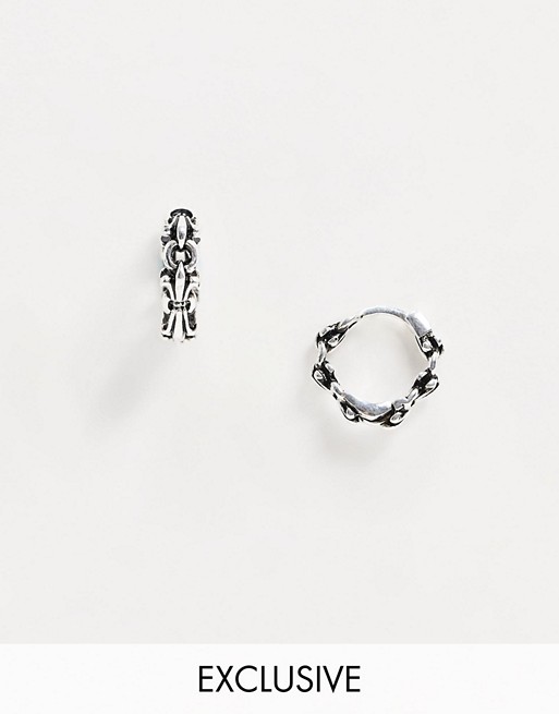 Reclaimed Vintage inspired regal hoop earrings in burnished silver exclsuive to ASOS