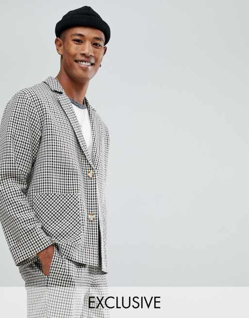 Reclaimed Vintage Inspired Relaxed Blazer In Mini Dogstooth Check