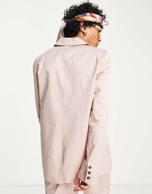 Reclaimed Vintage inspired relaxed cotton blazer in light pink
