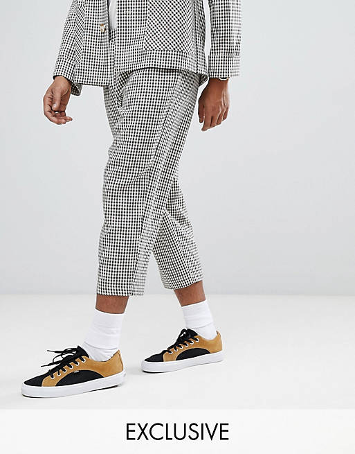 Reclaimed Vintage Inspired Relaxed Cropped PANTS In Mini Dogstooth Check