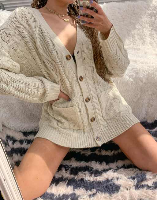 Reclaimed Vintage inspired relaxed fit cable cardigan in cream