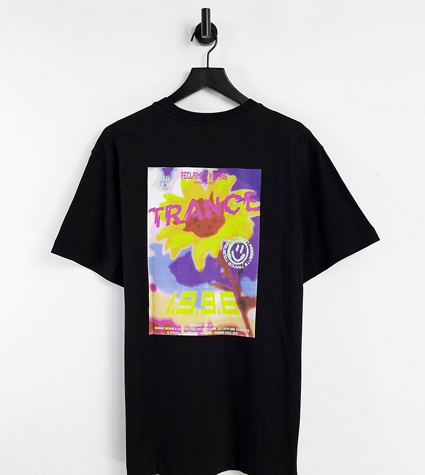 Reclaimed Vintage Inspired relaxed organic cotton t-shirt with 90s sunflower graphic back print in black