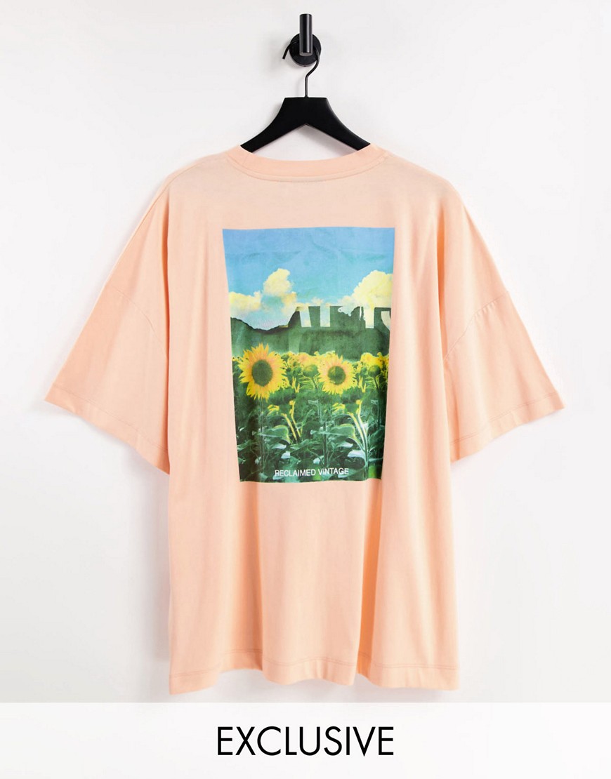 Reclaimed Vintage inspired relaxed organic cotton t-shirt with sunflower print in orange