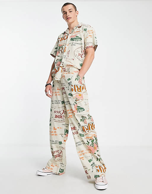 Reclaimed Vintage Inspired relaxed pants in resort print (part of a set)