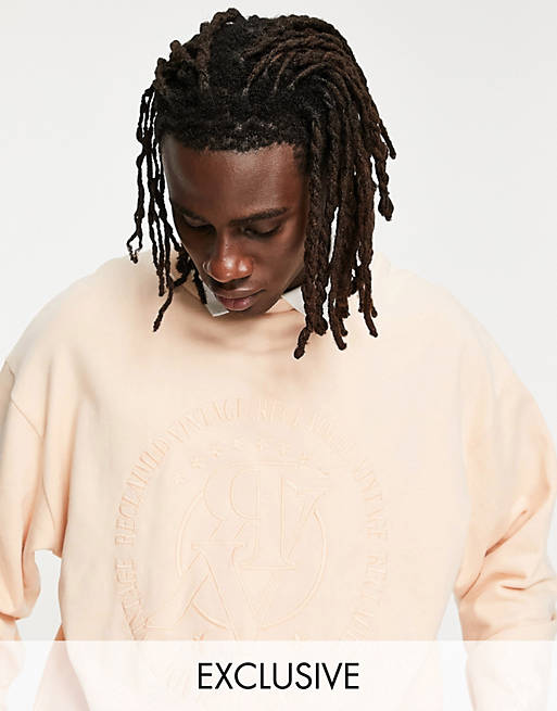 Reclaimed Vintage inspired relaxed sweatshirt with tonal stitch logo in peach