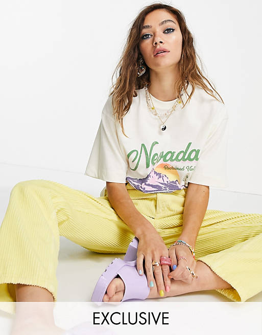 Reclaimed Vintage inspired relaxed t-shirt with 70's Nevada print in cream