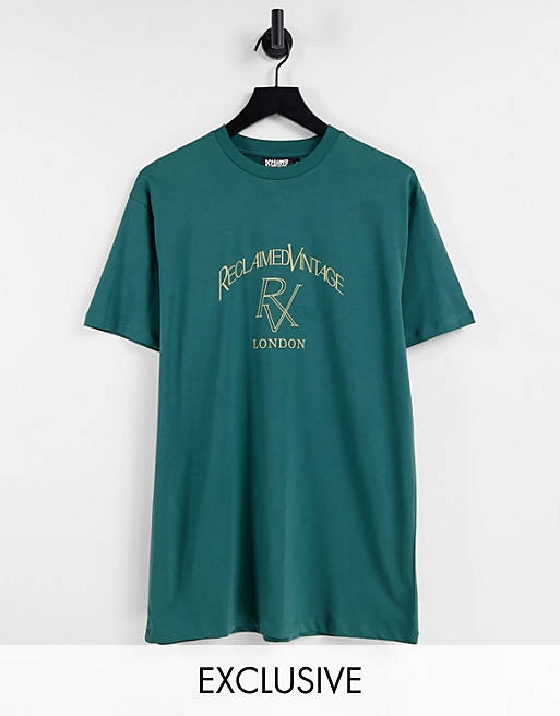 Reclaimed Vintage inspired relaxed t-shirt with front logo in forest green