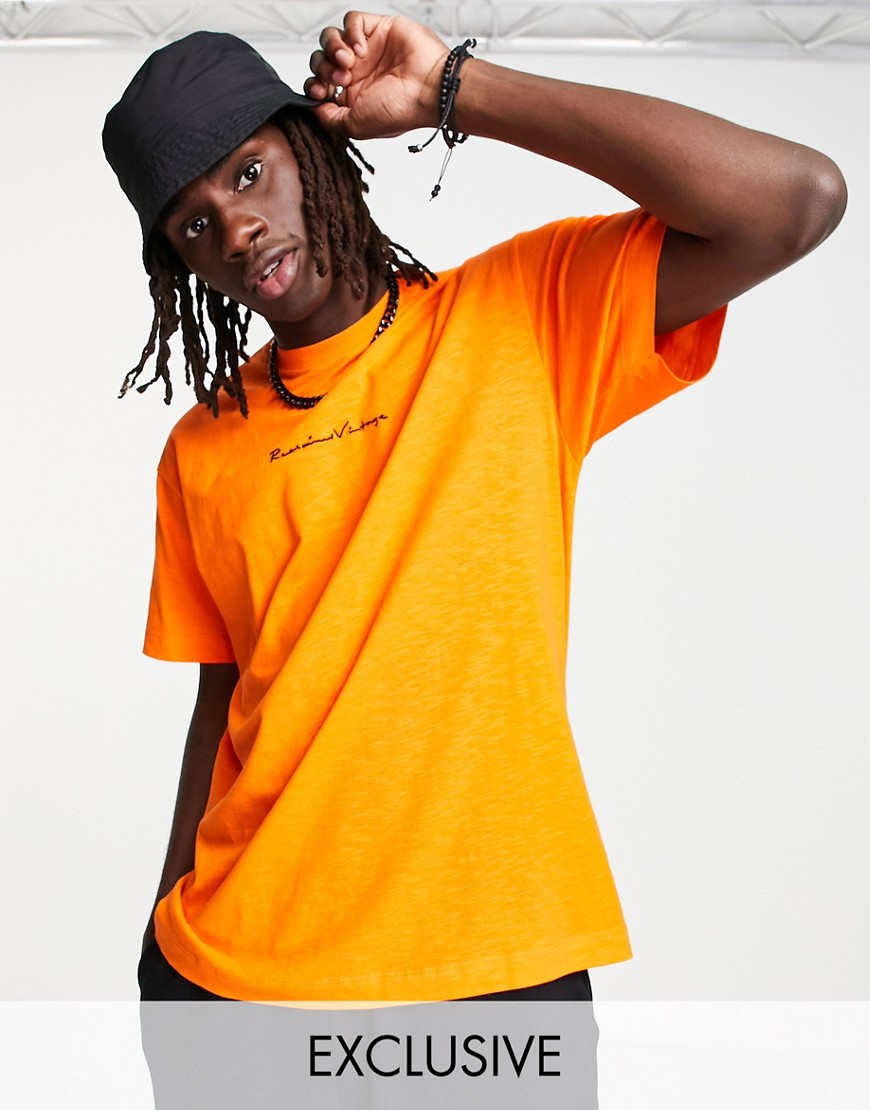 Reclaimed Vintage Inspired relaxed T-shirt with front logo in orange