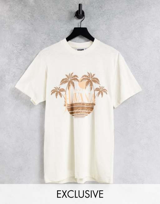 Reclaimed Vintage inspired relaxed t-shirt with havana print in ecru