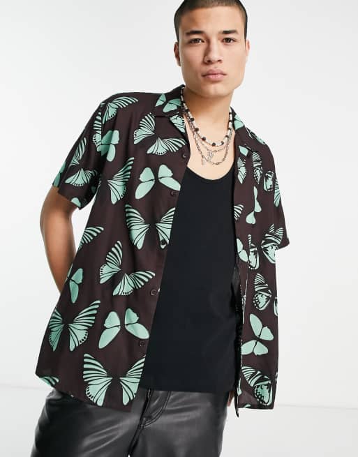 Reclaimed Vintage Inspired revere shirt in butterfly print 