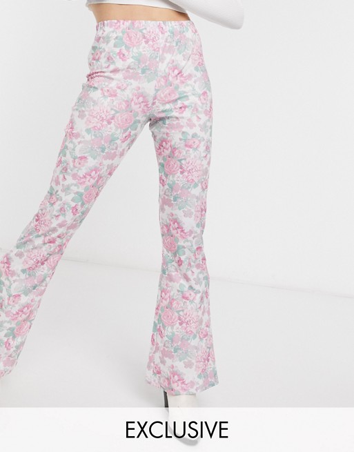 Reclaimed Vintage inspired ribbed flare in washed floral print