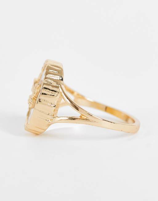 Reclaimed Vintage Inspired - Ring i antik stil med imiteret perlemor og sommerfugl, 3 af 4