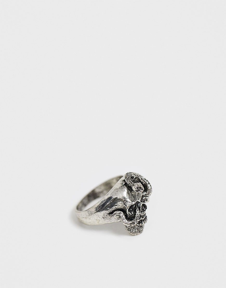 Reclaimed Vintage inspired - Ring met doosdkop en slang van gepolijst zilverkleur exclusief bij ASOS