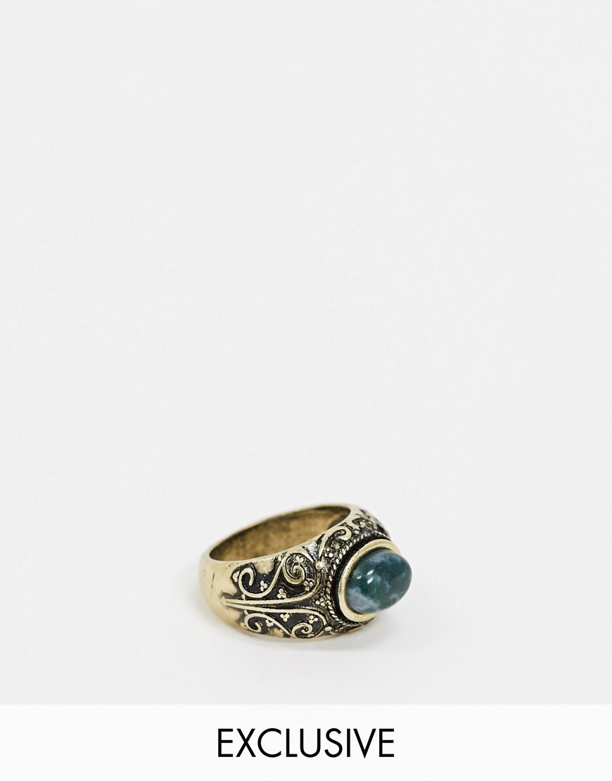 Reclaimed Vintage Inspired - Ring met steen in gepolijst goud-Zilver